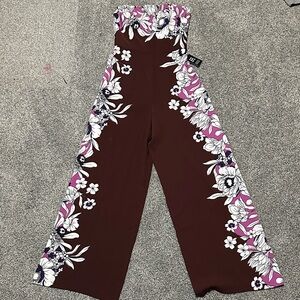 Express Floral Jumpsuit - Brown and Pink